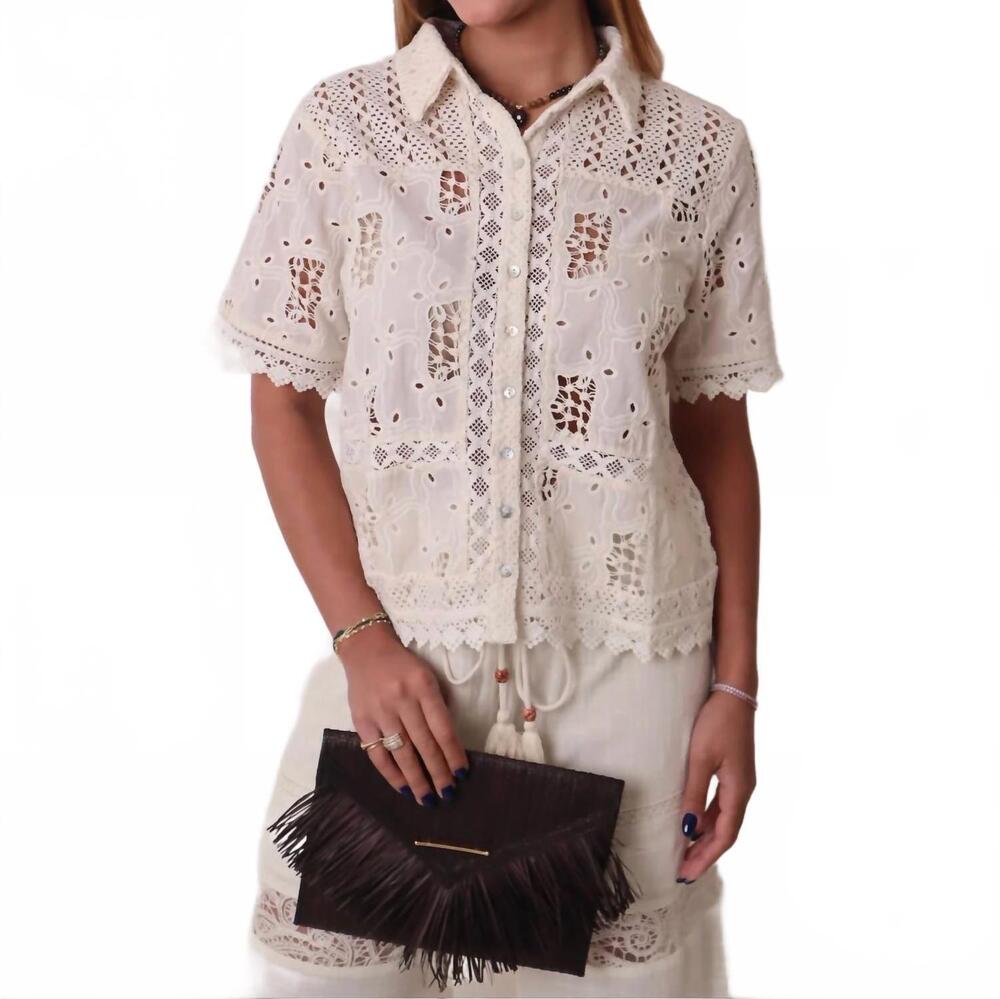 NEW MISS ME cropped sleeve crochet top in white
